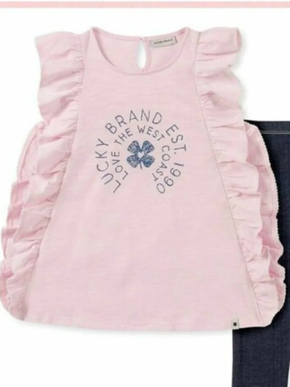 NEW Lucky Brand 2 piece Ruffled Sleeve Logo Outfit Set Top Shirt leggings Pants